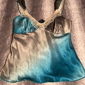 Eyeshadow teal ,green satiny shirt with lace sequin and bead detailing sizeS